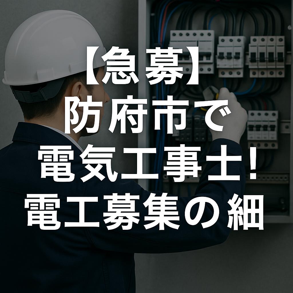 【急募】防府市で電気工事士！電工募集の詳細
